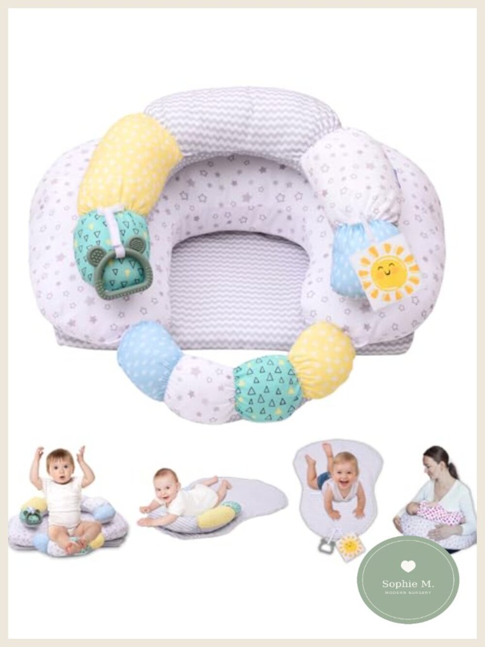 4-in-1 Tummy Time Mat Seated Support Cushion Detachable Nursing Pillow